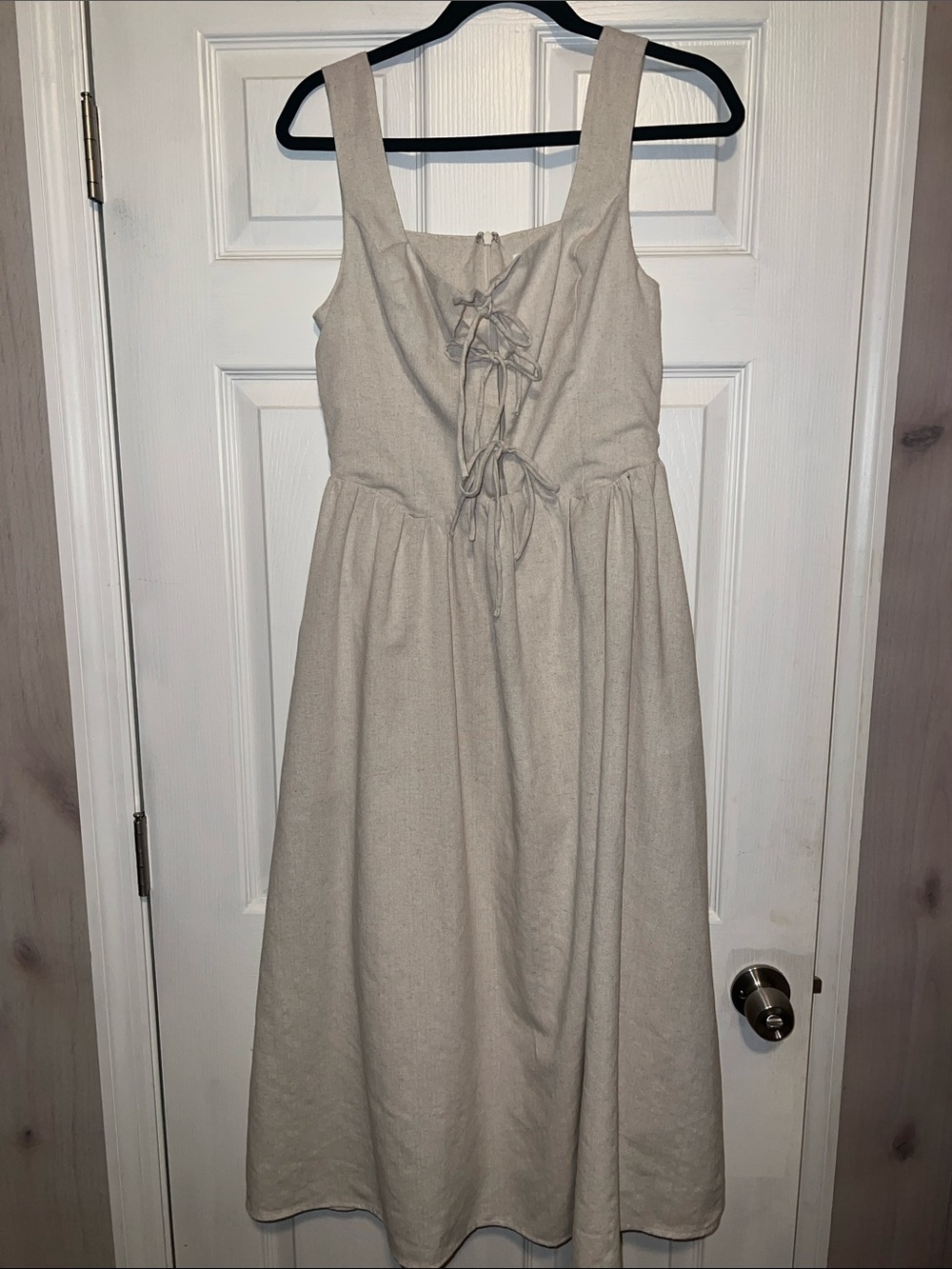 AUREUM Cream Lace-Up linen Midi Dress
